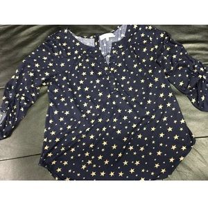 Eden & Olivia Womens Blue & Gold Star Blouse Small